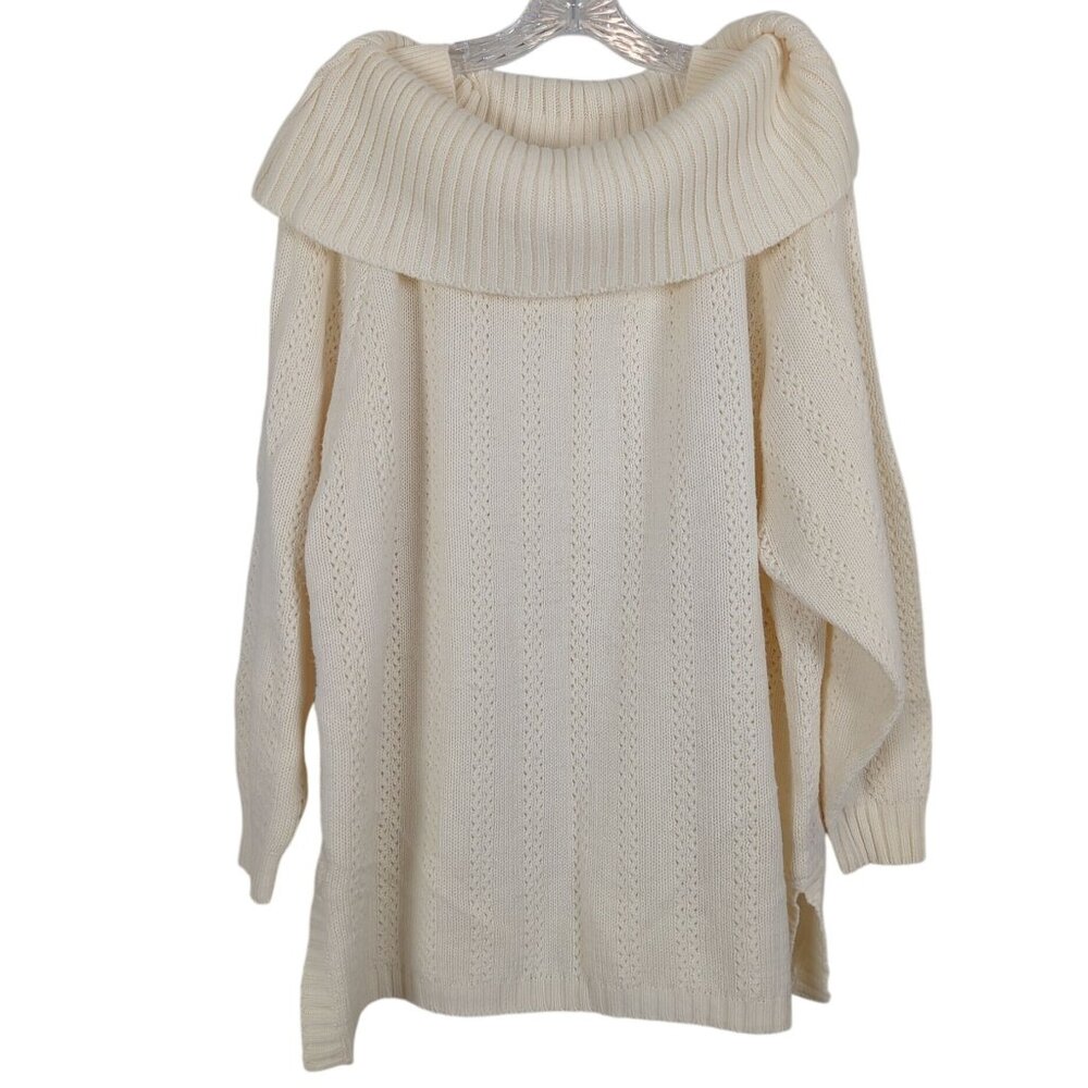 Stefano International Vintage Ivory Sweater OS Off Shoulder Cowl Neck Knit